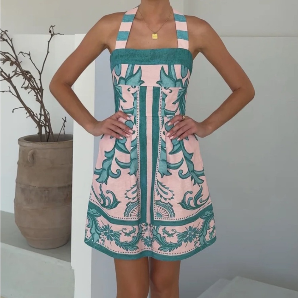 Elegant Pink and Teal Mini Dress